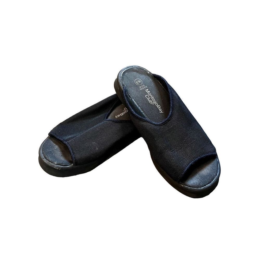 Montego Bay Club Women’s Stretch Slip-on Black Sandals Size 6 Wide